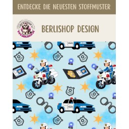 1m Coupon  Baumwolle Canvas Polizei Auto Motorrad Blau Stoff 153 g/m² Meterware 160 cm Eigenproduktion Kinder