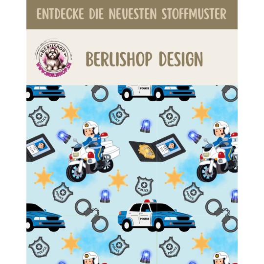 1m Coupon  Baumwolle Canvas Polizei Auto Motorrad Blau Stoff 153 g/m² Meterware 160 cm Eigenproduktion Kinder