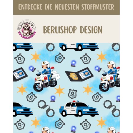 1m Coupon  Baumwolle Canvas Polizei Auto Motorrad Blau Stoff 153 g/m² Meterware 160 cm Eigenproduktion Kinder