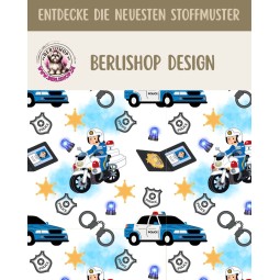 1m Coupon  Baumwolle Canvas Polizei Auto Motorrad Sterne 153 g/m² Meterware 160 cm Eigenproduktion Kinder