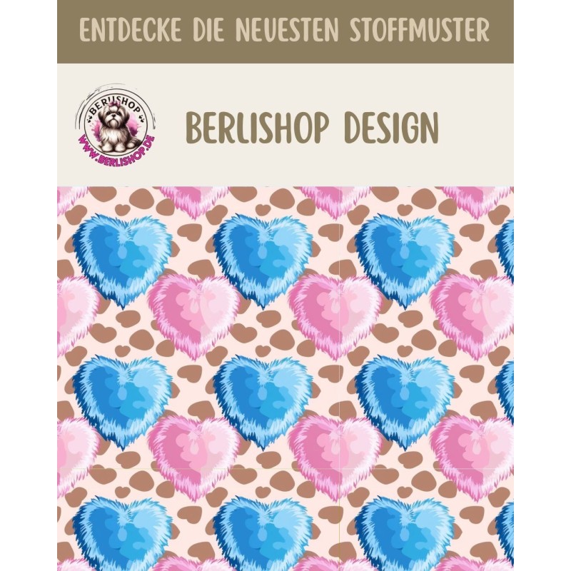 Baumwolle Canvas Stoff Herzen Rosa-Blau Leoprint Meterware  153 g/m² Meterware 160 cm Eigenproduktion Kinderstoff