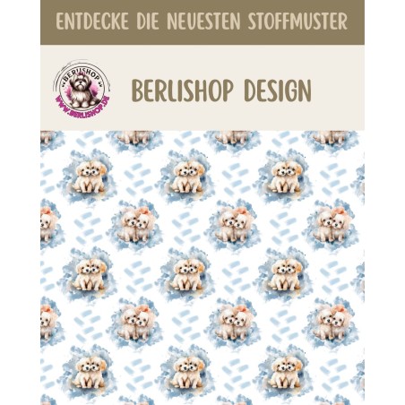 Baumwolle Canvas Stoff Malteser Hunde Paar Blau Aquarell  153 g/m² Meterware 160 cm Eigenproduktion Kinderstoff