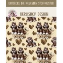 Oxford Stoff Hunde Shih Tzu  mit Schleife Leo Muster Herzen Beige /Braun– 210 g/m² – 150 cm Meterware - Eigenproduktion