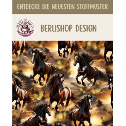 1m Coupon  Baumwolle Canvas Pferde Galopp Sonnenuntergang 153 g/m² Meterware 160 cm Eigenproduktion Kinder
