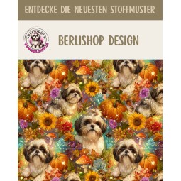1m Coupon  Baumwolle Canvas Shih Tzu Herbst Kürbis Sonnenblumen 153 g/m² Meterware 160 cm Eigenproduktion Kinder