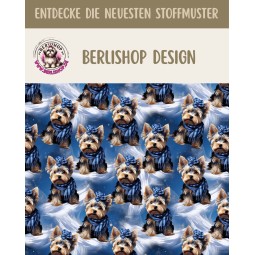 1m Coupon  Baumwolle Canvas Yorkshire Terrier Winter Schnee Blau  153 g/m² Meterware 160 cm Eigenproduktion Kinder
