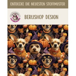 1m Coupon  Baumwolle Canvas Chihuahua Hunde Halloween Kürbis 153 g/m² Meterware 160 cm Eigenproduktion Kinder