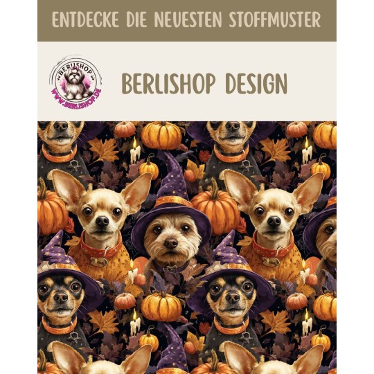 1m Coupon  Baumwolle Canvas Chihuahua Hunde Halloween Kürbis 153 g/m² Meterware 160 cm Eigenproduktion Kinder