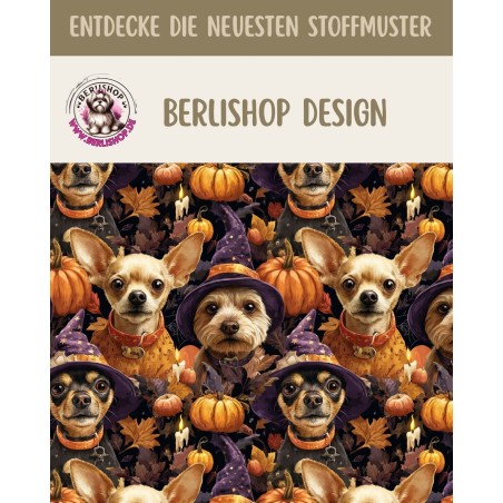 1m Coupon  Baumwolle Canvas Chihuahua Hunde Halloween Kürbis 153 g/m² Meterware 160 cm Eigenproduktion Kinder