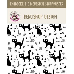 1m Coupon Baumwolle Canvas Katzen Schwarz Weiß Pfoten Stoff 153 g/m² Meterware 160 cm Eigenproduktion