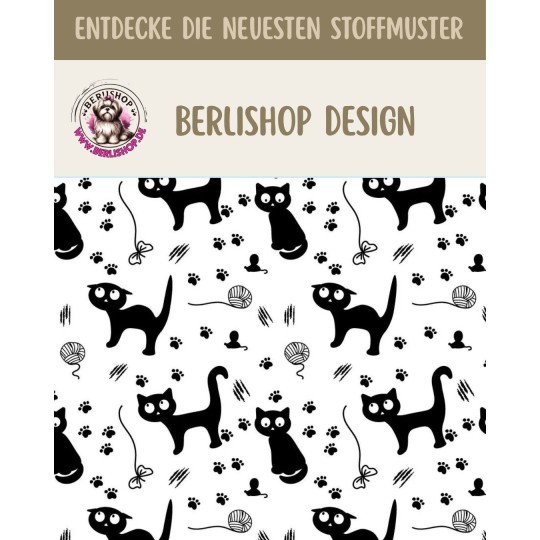 1m Coupon Baumwolle Canvas Katzen Schwarz Weiß Pfoten Stoff 153 g/m² Meterware 160 cm Eigenproduktion
