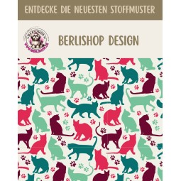 Coupon Baumwolle Canvas Katzen Silhouetten Pfoten Pink Mint Petrol Stoff 153 g/m² Meterware 160 cm Eigenproduktion