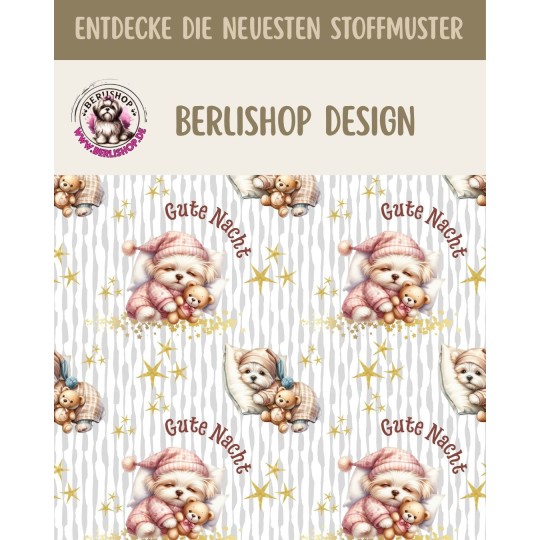 1m Coupon  Baumwolle Canvas süße Hunde Gute Nacht  Stoff 153 g/m² Meterware 160 cm Eigenproduktion Kinderstoff