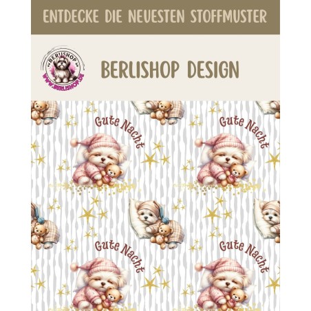 1m Coupon  Baumwolle Canvas süße Hunde Gute Nacht  Stoff 153 g/m² Meterware 160 cm Eigenproduktion Kinderstoff