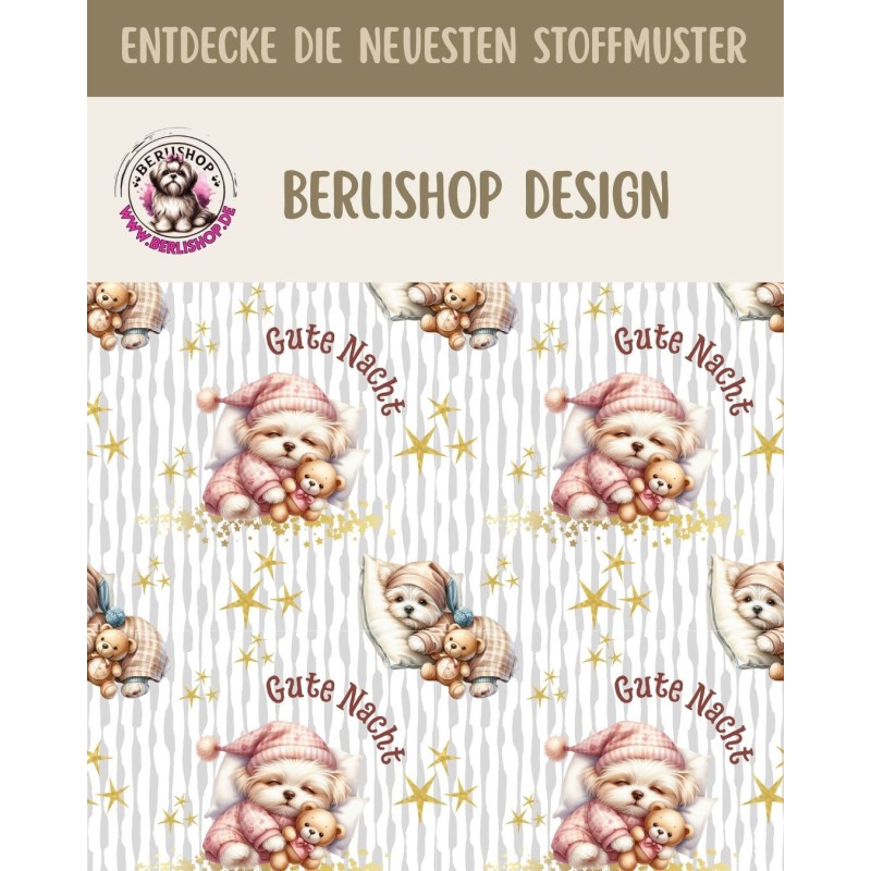 1m Coupon  Baumwolle Canvas süße Hunde Gute Nacht  Stoff 153 g/m² Meterware 160 cm Eigenproduktion Kinderstoff
