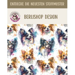 1m Coupon  Baumwolle Canvas Hunde Papillon Aquarell Bunt  Stoff 153 g/m² Meterware 160 cm Eigenproduktion Kinderstoff