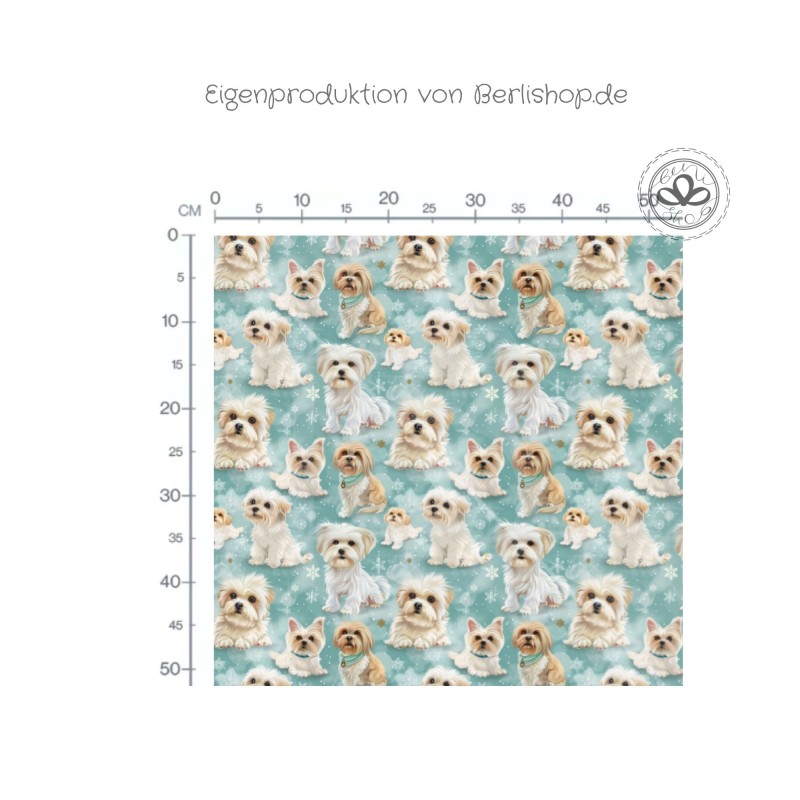 Winterhunde Stoff – Süße Hunde mit Schneeflocken