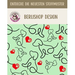 1m Coupon  Baumwolle Canvas Hund Herz Pfote Mint Stoff 153 g/m² Meterware 160 cm Eigenproduktion Kinderstoff