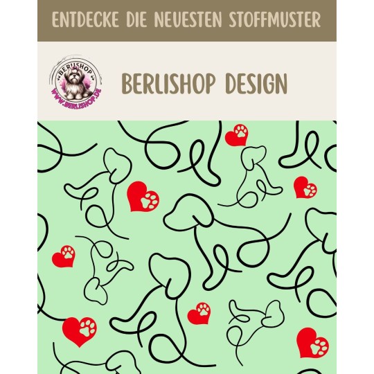 1m Coupon  Baumwolle Canvas Hund Herz Pfote Mint Stoff 153 g/m² Meterware 160 cm Eigenproduktion Kinderstoff