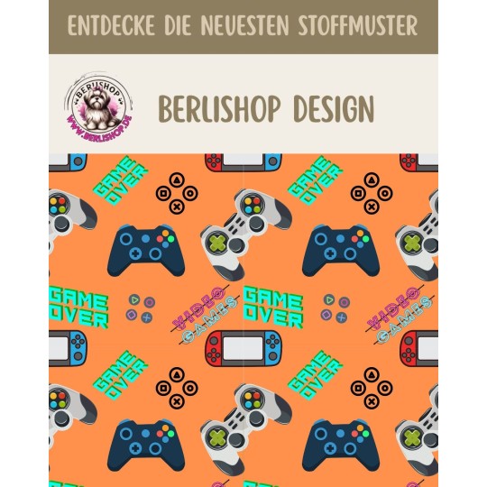 1 m Coupon Oxford Stoff Game Over Video Games Zocker 150 cm – Neon Orange – 210 g/m² – Eigenproduktion