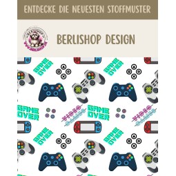 1 m Coupon Oxford Stoff Game Over Video Games Zocker 150 cm – Weiss – 210 g/m² – Eigenproduktion