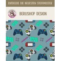 1 m Coupon Oxford Stoff Game Over Video Games Zocker 150 cm – Blau Beige – 210 g/m² – Eigenproduktion