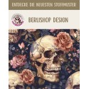 1 m Coupon Oxford Stoff Skuls Totenkopf Schedel Blumen 150 cm – Blau Beige – 210 g/m² – Eigenproduktion