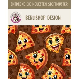 1 m Coupon Oxford Stoff Lustige Pizza 150 cm – Braun Gelb Rot – 210 g/m² – Eigenproduktion