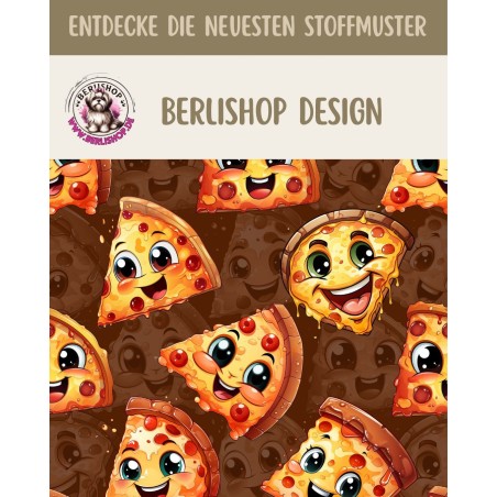 1 m Coupon Oxford Stoff Lustige Pizza 150 cm – Braun Gelb Rot – 210 g/m² – Eigenproduktion