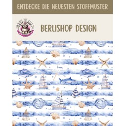 1 m Coupon Oxford Stoff Sommer Muscheln Strand Meer 150 cm – Blau Beige – 210 g/m² – Eigenproduktion