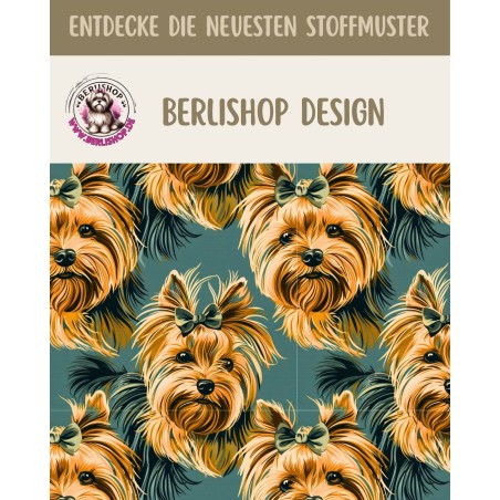 1 m Coupon Oxford Stoff Hund Yorkshirre terrier 150 cm – Grün Gelb – 210 g/m² – Eigenproduktion