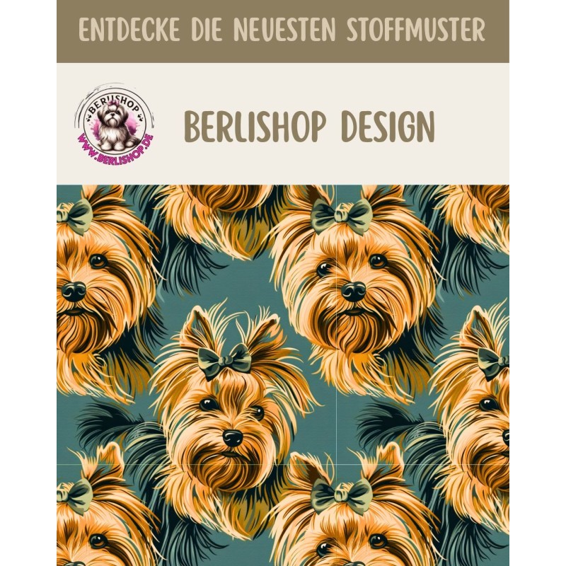 1 m Coupon Oxford Stoff Hund Yorkshirre terrier 150 cm – Grün Gelb – 210 g/m² – Eigenproduktion