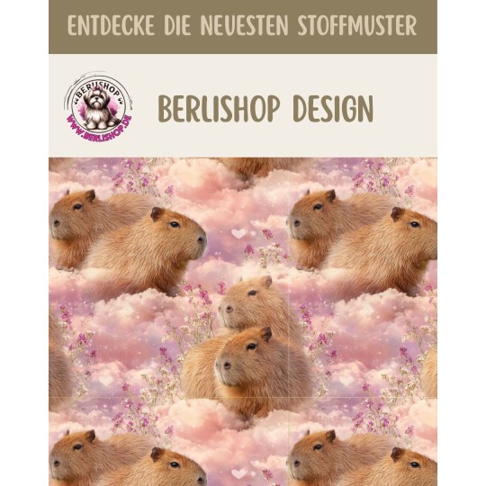1 m Coupon Oxford Stoff Capibara Blumen 150 cm – Rosa – 210 g/m² – Eigenproduktion