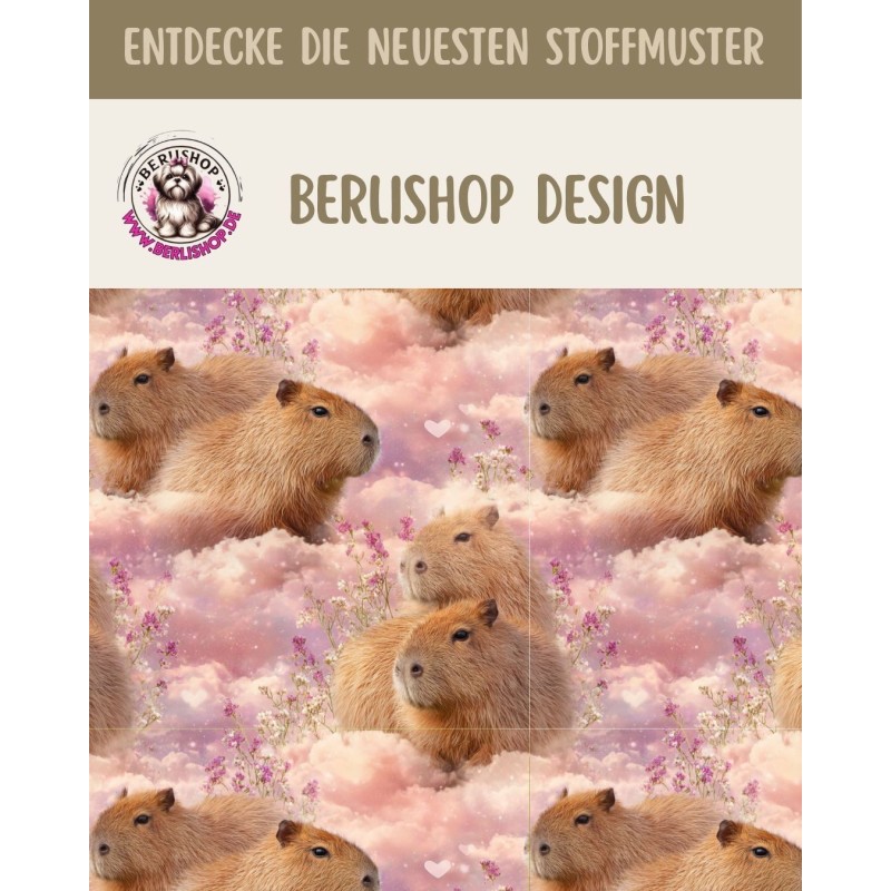 1 m Coupon Oxford Stoff Capibara Blumen 150 cm – Rosa – 210 g/m² – Eigenproduktion
