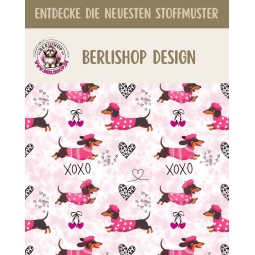 Baumwolle Canvas Dackel Stoff – XOXO Rosa Herzen Muster – 153 g/m² – Meterware 160 cm – Eigenproduktion