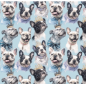 Baumwolle Canvas Französische Bulldogge Krone Hellblau Stoff  – 153 g/m² – Meterware 160 cm – Eigenproduktion