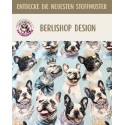 Baumwolle Canvas Französische Bulldogge Krone Hellblau Stoff  – 153 g/m² – Meterware 160 cm – Eigenproduktion