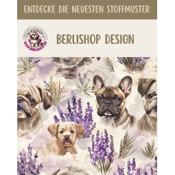Baumwolle Canvas Hunde Lavendel Aquarell Blumen Stoff  – 153 g/m² – Meterware 160 cm – Eigenproduktion