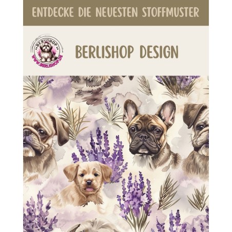 Baumwolle Canvas Hunde Lavendel Aquarell Blumen Stoff  – 153 g/m² – Meterware 160 cm – Eigenproduktion