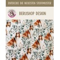 Baumwolle Canvas Collie Hund Eukalyptus Creme Aquarell Stoff  – 153 g/m² – Meterware 160 cm – Eigenproduktion
