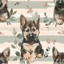 Baumwolle Canvas Schäferhund Welpe Streifen Eukalyptus Salbei Aquarell Stoff  – 153 g/m² – Meterware 160 cm – Eigenproduktion