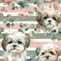 Baumwolle Canvas Shih Tzu Streifen Eukalyptus Salbei Rosa Aquarell Stoff – 153 g/m² – Meterware 160 cm – Eigenproduktion