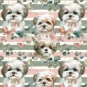 Baumwolle Canvas Shih Tzu Streifen Eukalyptus Salbei Rosa Aquarell Stoff – 153 g/m² – Meterware 160 cm – Eigenproduktion