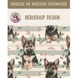 Baumwolle Canvas Schäferhund Welpe Streifen Eukalyptus Salbei Aquarell Stoff  – 153 g/m² – Meterware 160 cm – Eigenproduktion
