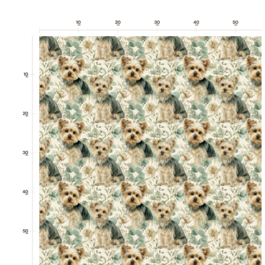 Baumwolle Canvas Yorkshire Terrier Hund Blumen Salbei Aquarell Stoff – 153 g/m² – Meterware 160 cm – Eigenproduktion