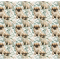 Baumwolle Canvas Pekinese Hund Eukalyptus Creme Salbei Aquarell Stoff – 153 g/m² – Meterware 160 cm – Eigenproduktion