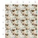 Baumwolle Canvas Pekinese Hund Eukalyptus Creme Salbei Aquarell Stoff – 153 g/m² – Meterware 160 cm – Eigenproduktion