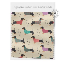 Dackel Hunde im Buntem Pulli – Baumwolle Webware  & wasserfester Oxford Stoff