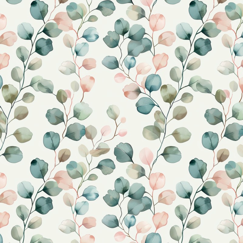 Baumwolle Canvas Eukalyptus Blätter Creme Salbei Rosa Aquarell Stoff – 153 g/m² – Meterware 160 cm – Eigenprodktion