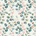 Baumwolle Canvas Eukalyptus Blätter Creme Salbei Rosa Aquarell Stoff – 153 g/m² – Meterware 160 cm – Eigenprodktion